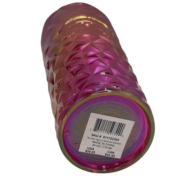 NEW Starbucks 2024 Summer Pink Red Diamond Prism Crystal 24 Oz Venti Tumbler - Picture 8 of 9